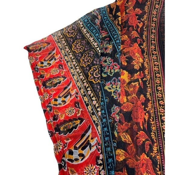 Forever 21 Boho Fringe Kimono Duster Festival Concert Artsy Hippie Open Shawl L - Picture 4 of 12